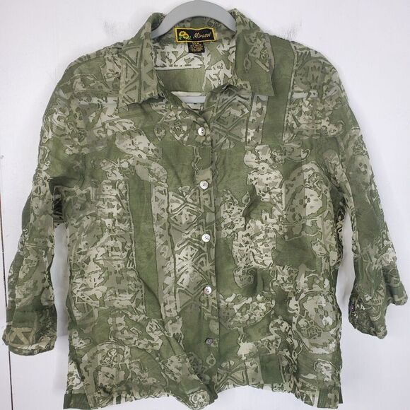 Mirasol Button Down Shirt Nature Sheer Lightweight Goblincore Earthy Womens M - Picture 1 of 10